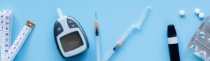 Near-expiry test strips and CGM supplies with visible expiration dates ready for resale evaluation