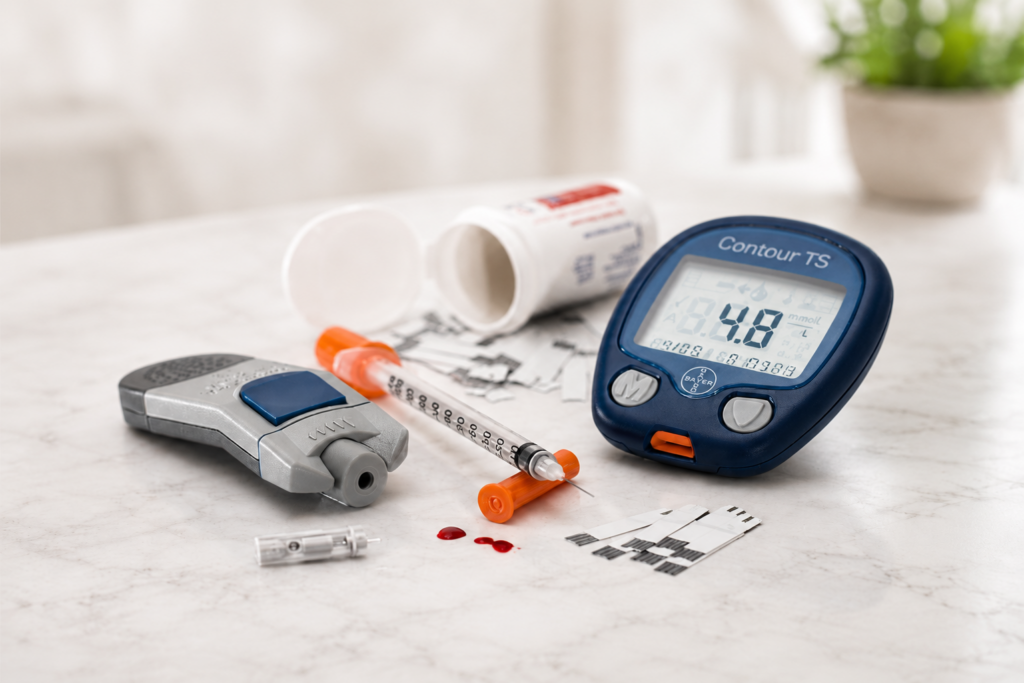 Open and factory-sealed diabetic supply boxes showing resale eligibility differences